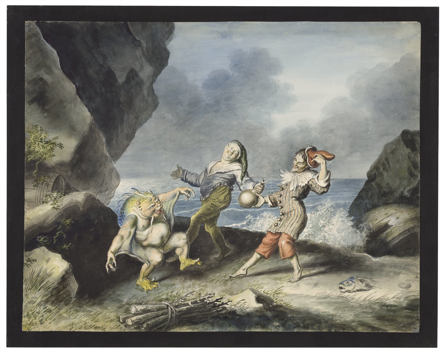 The tempest, II, 2, Caliban, Stephano and Trinculo on seashore
